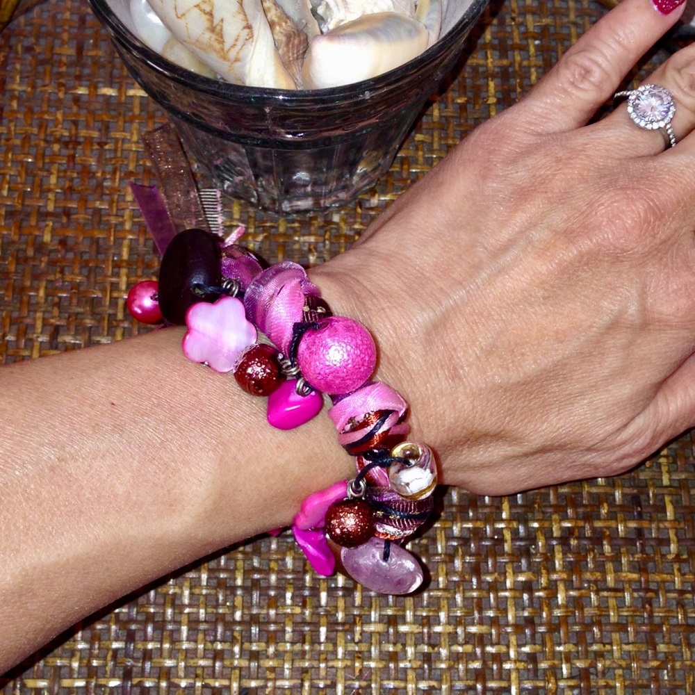 🎀5/$25🎀 BEACH Pink & Brown Chunky Bracelet - Picture 2 of 4